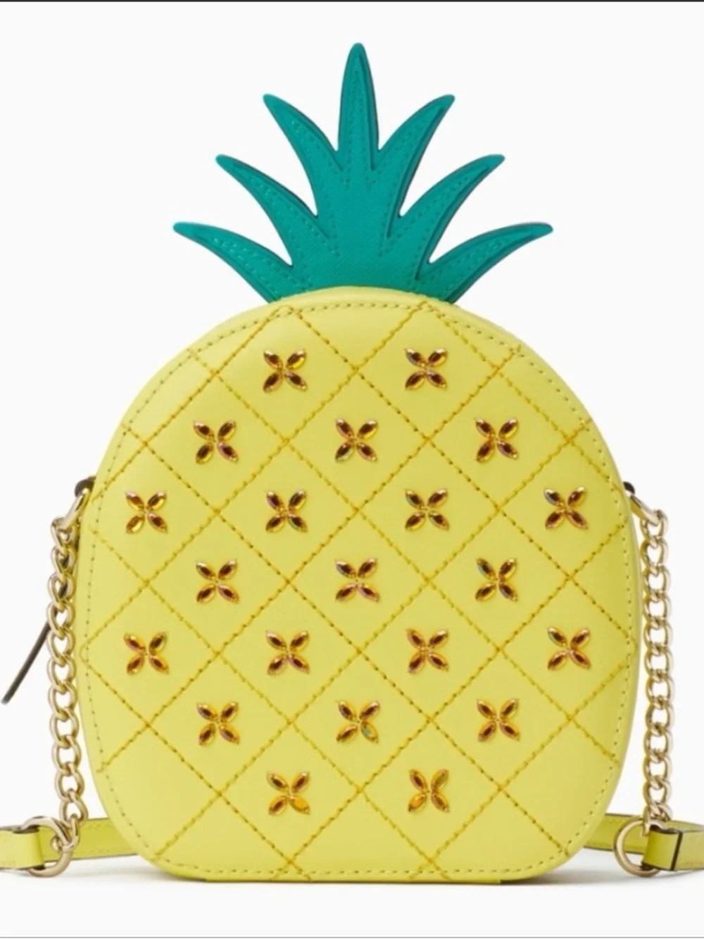 Kate Spade Bag Pineapple Crossbody Novelty Yellow Green Beaded Leather